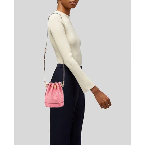 Tory Burch T Monogram Contrast Embossed Mini Bucket Rose Pink, New without Tags - Picture 2 of 6